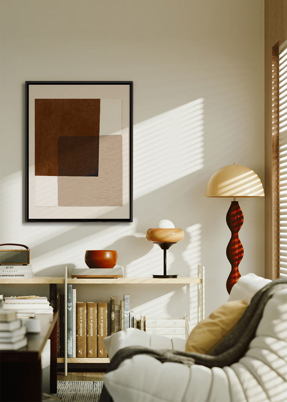Minimalistisches Design mit erdigen überlappenden Blöcken