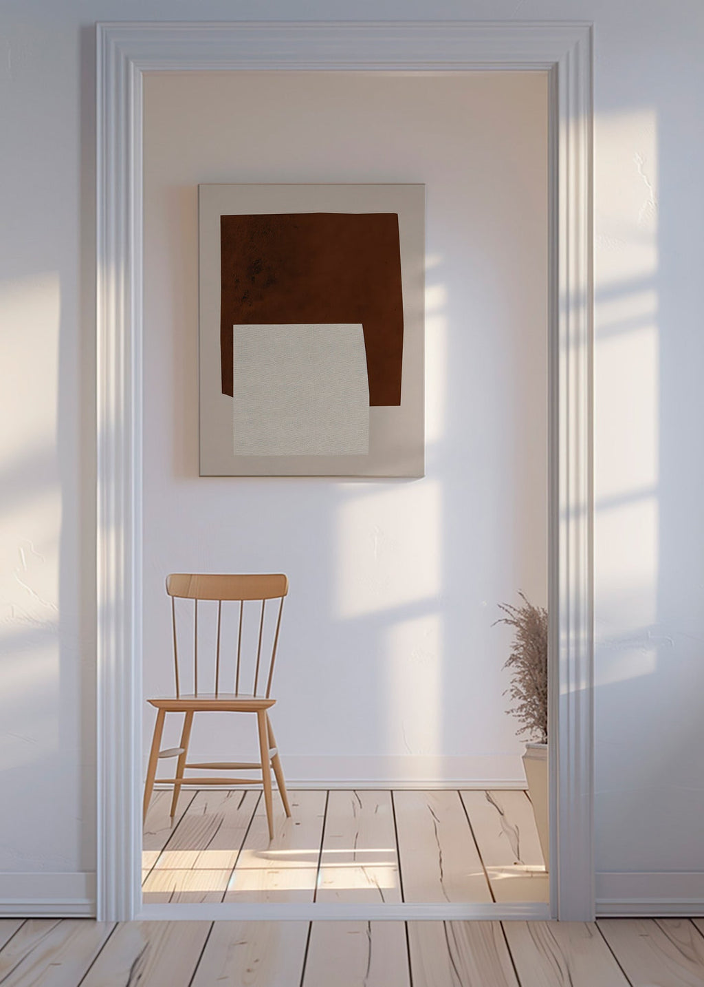Minimalistisches Bild mit braunen und cremefarbenen Formen