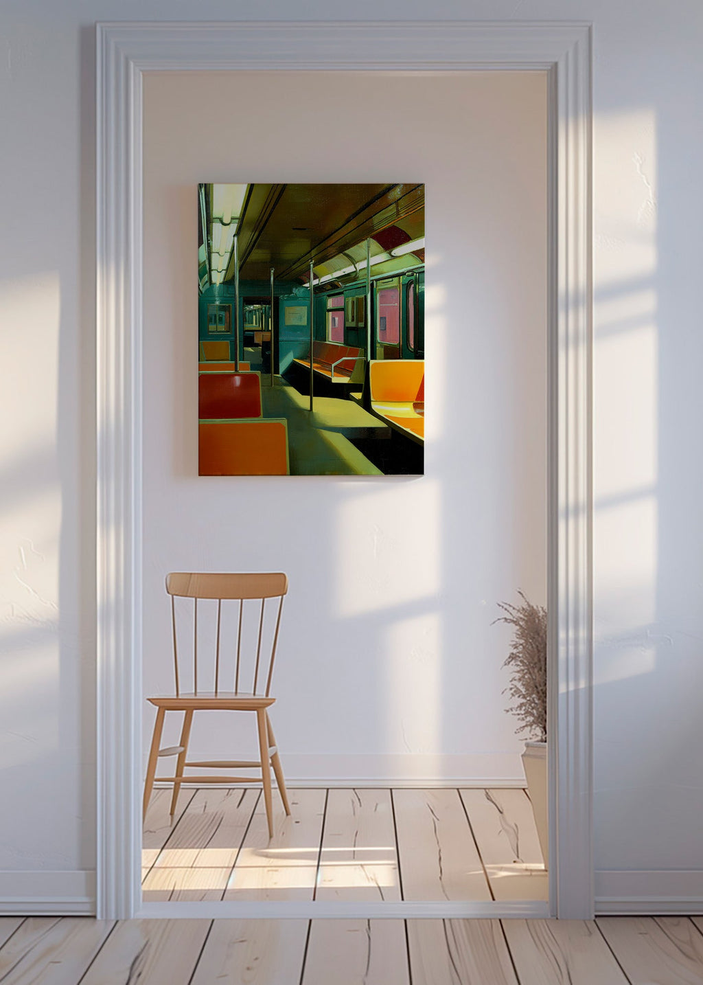 Reisposter: leer U-Bahn-Wagen im warmen Licht