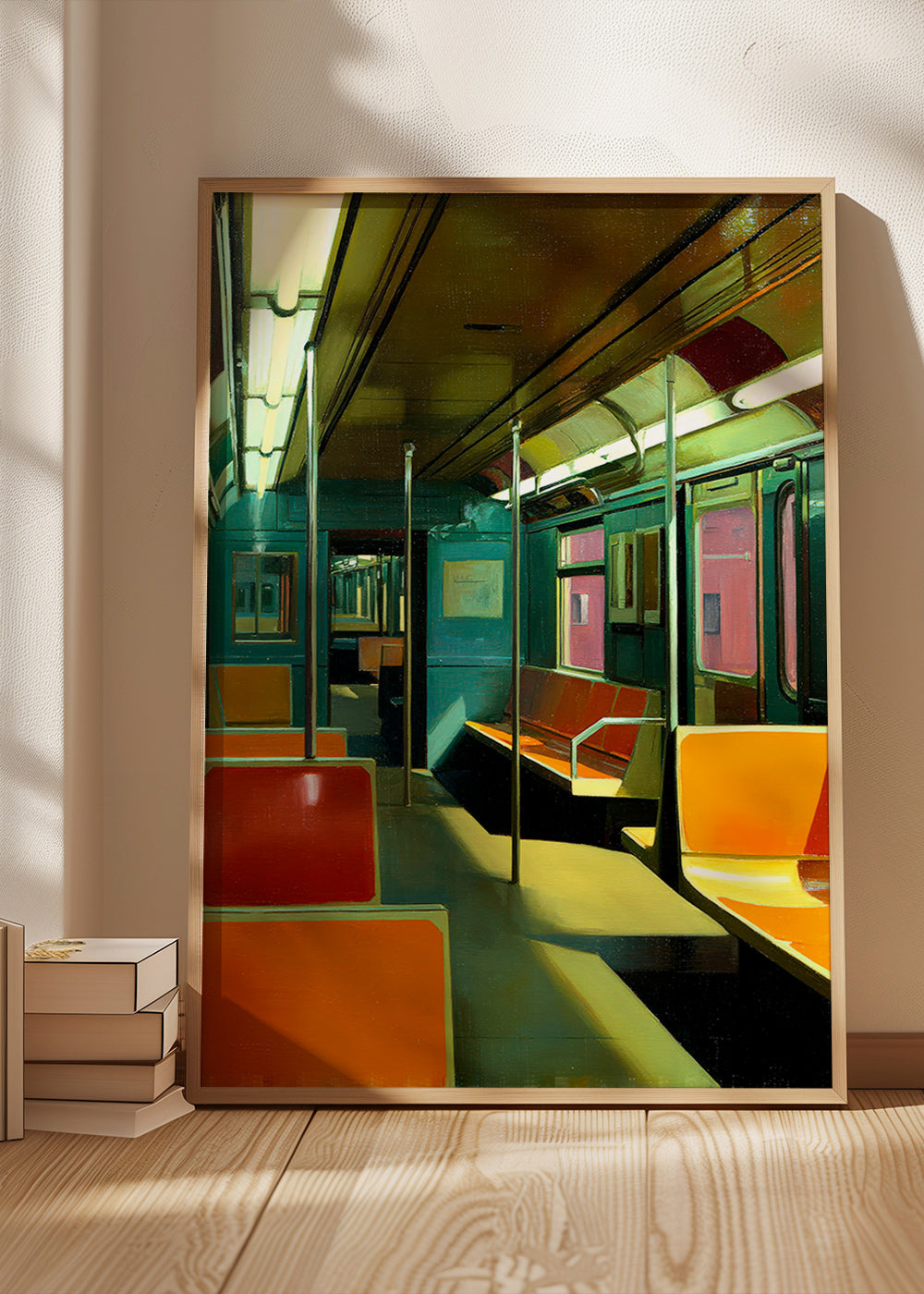 Reisposter: leer U-Bahn-Wagen im warmen Licht