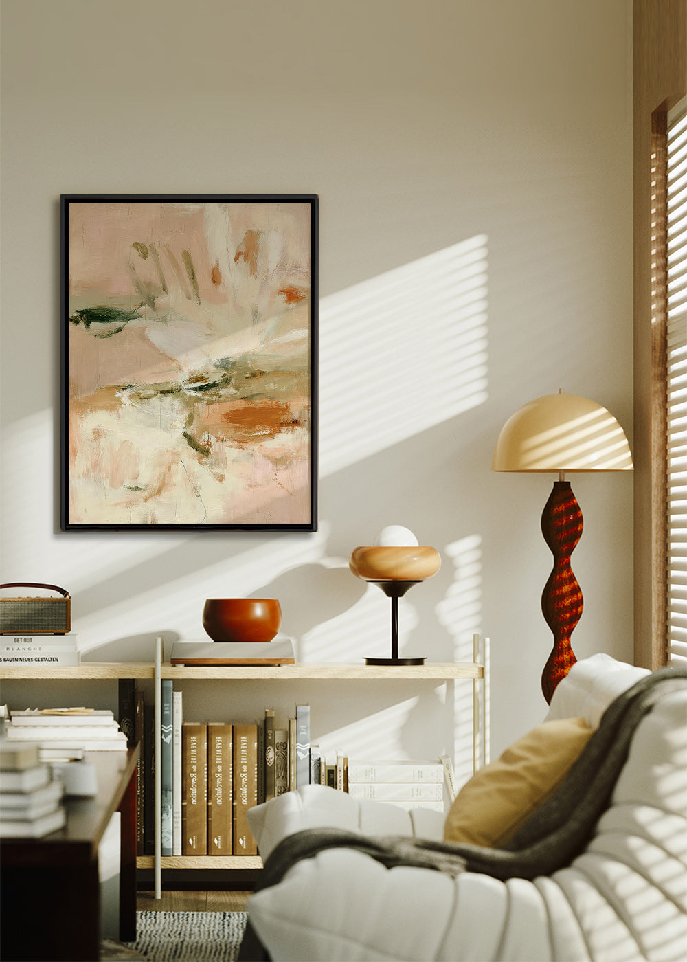 Botanischer Druck: abstrakte Studie in Rosa und Beige