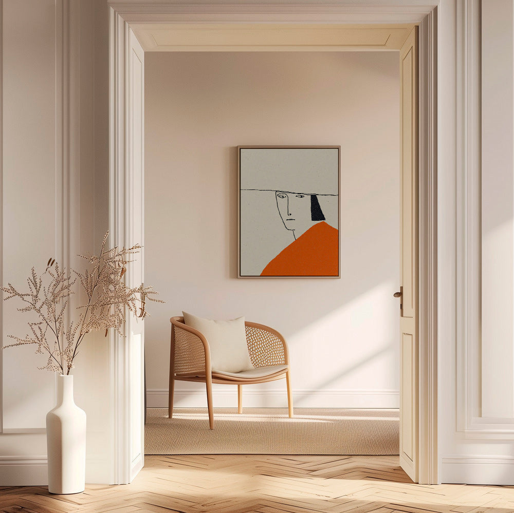 Minimalistische Illustration mit orangefarbenem Mantel