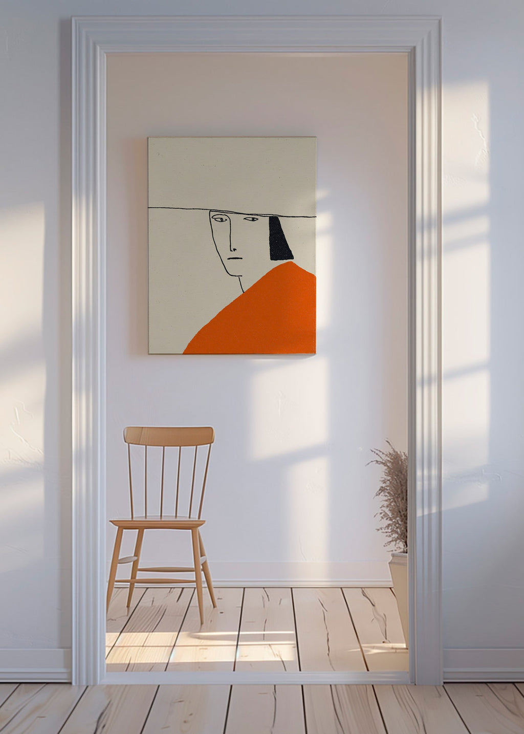 Minimalistische Illustration mit orangefarbenem Mantel