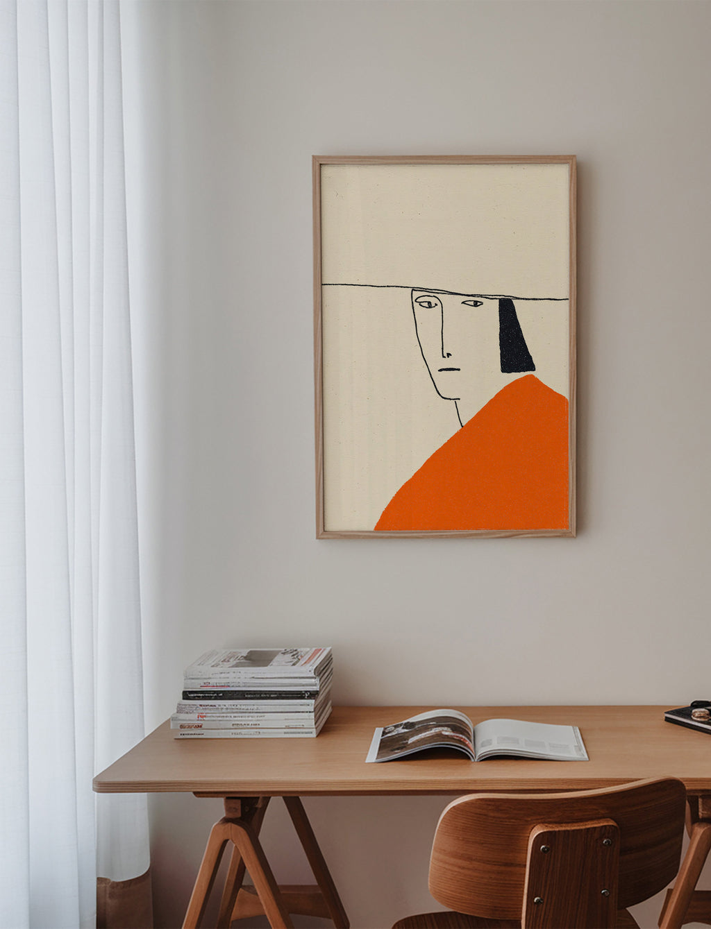 Minimalistische Illustration mit orangefarbenem Mantel