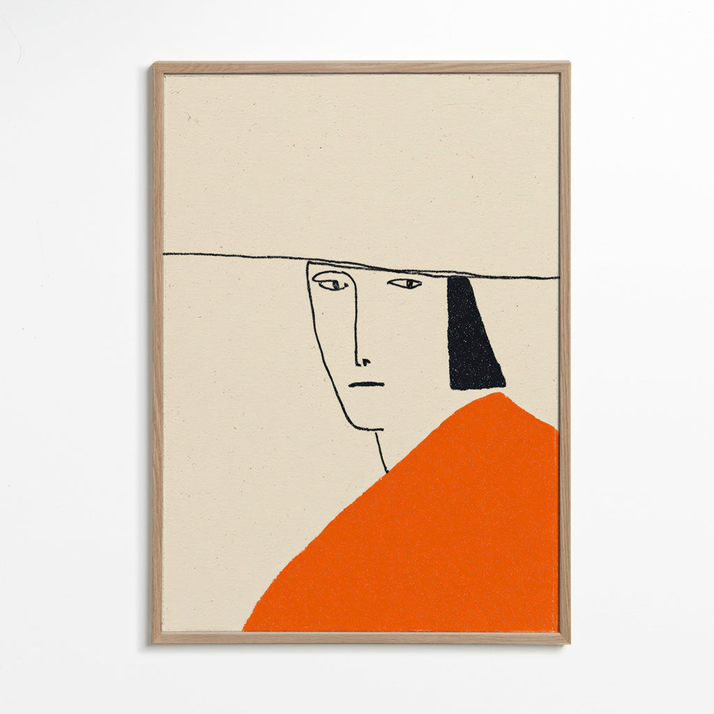 Minimalistische Illustration mit orangefarbenem Mantel