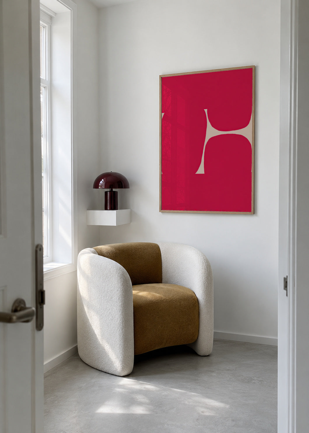 Crimson Curve - Framed poster in an interior