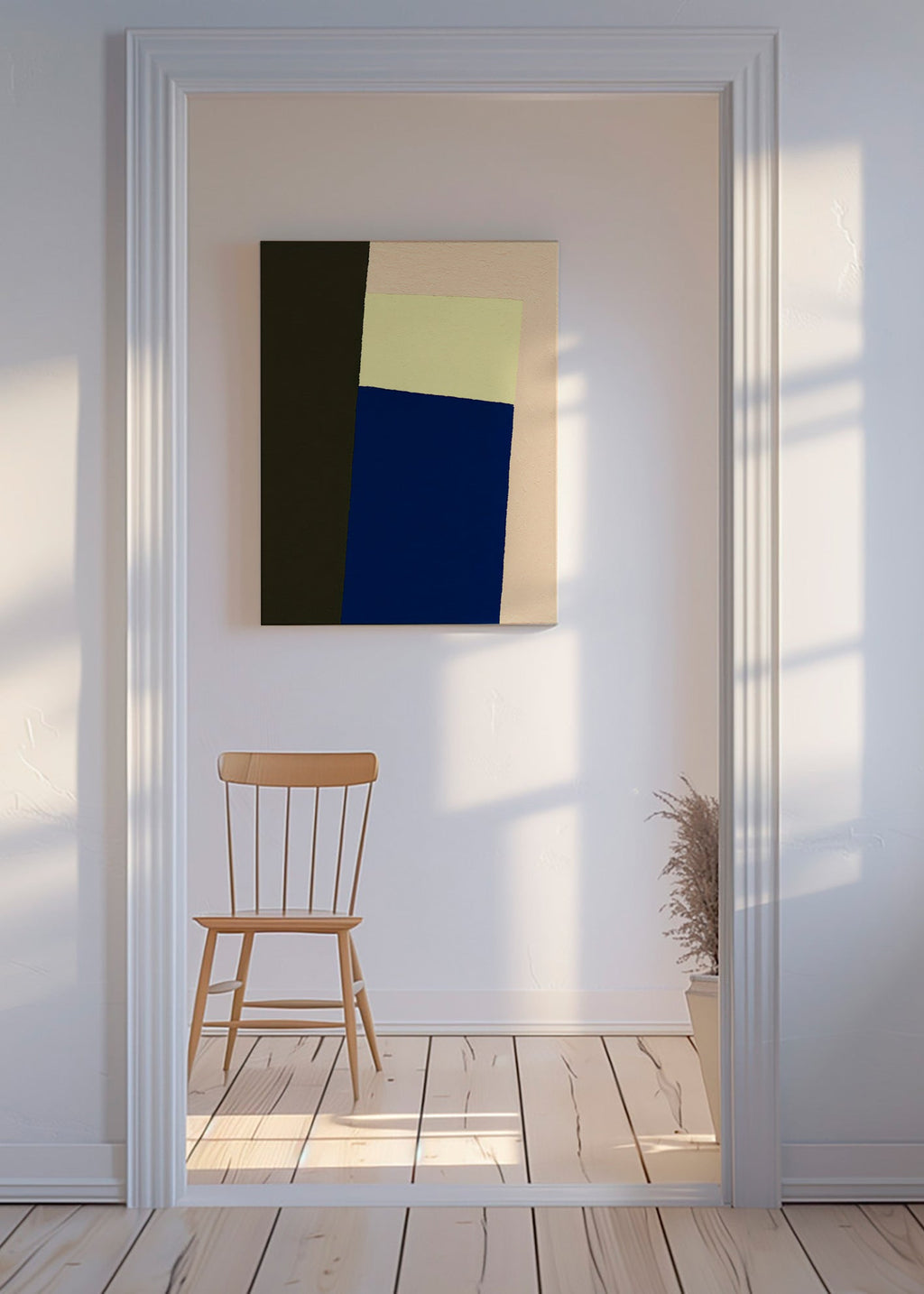 Geometrisches Bild mit blauem vertikalem Block