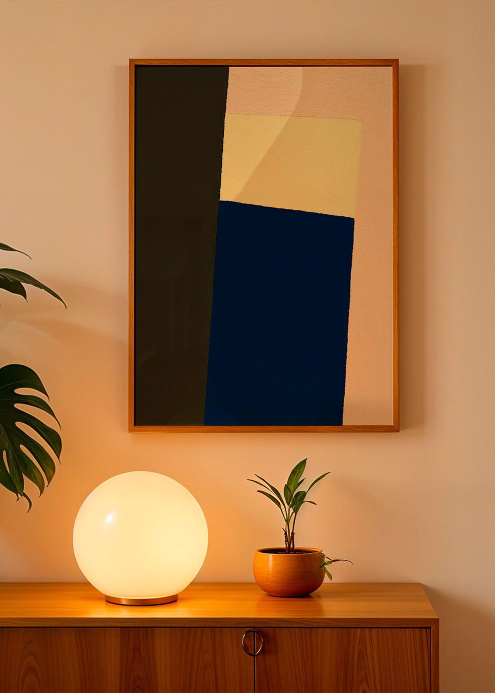 Geometrisches Bild mit blauem vertikalem Block