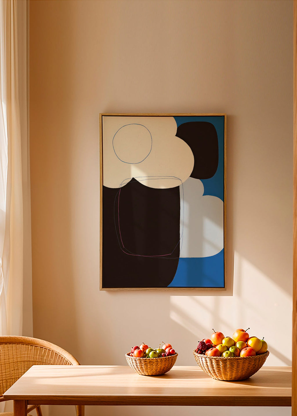 Abstraktes Bild mit organischen blauen Formen