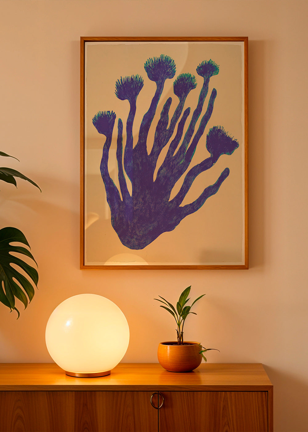 Botanischer Druck Indigo Coral