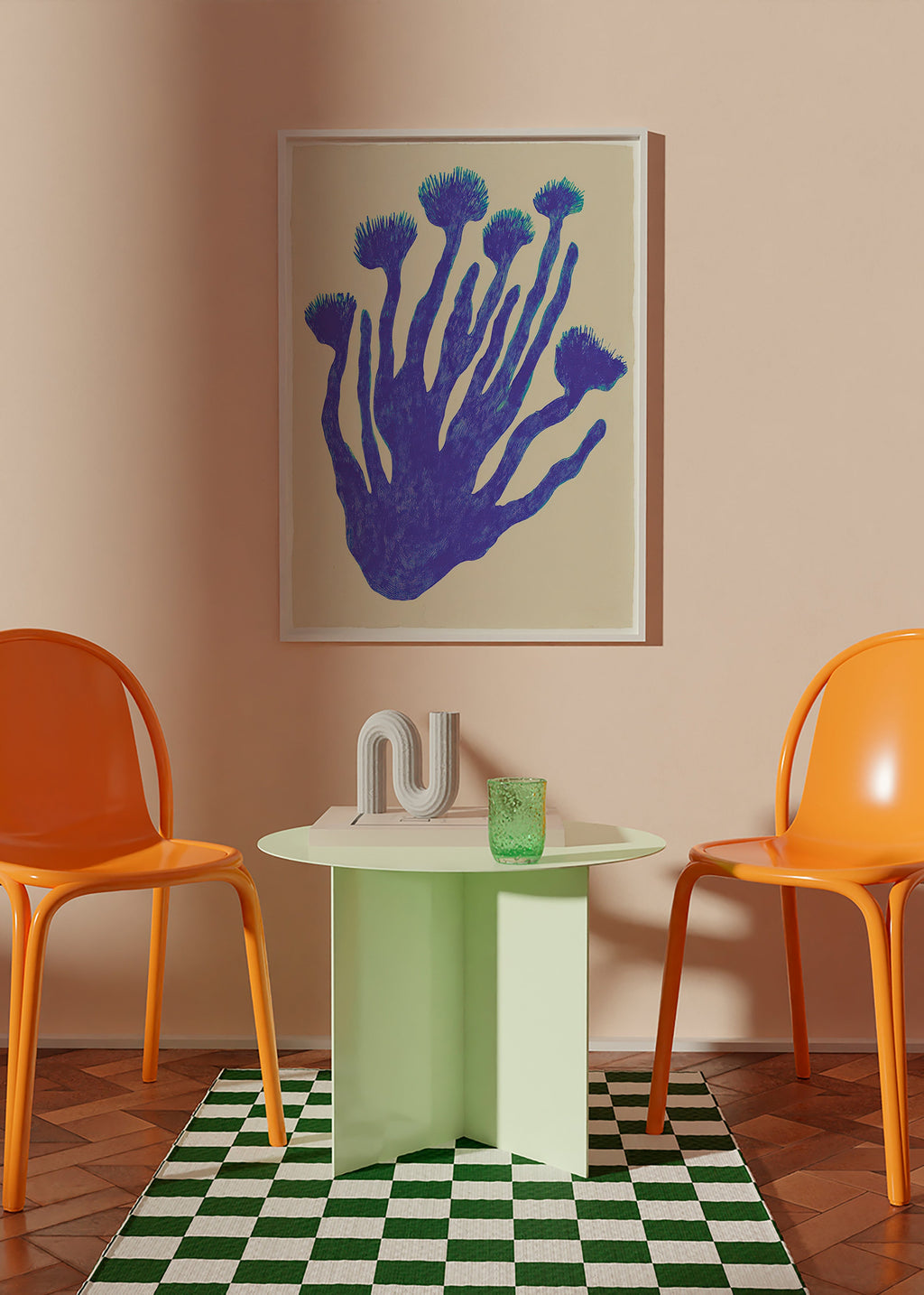 Botanischer Druck Indigo Coral