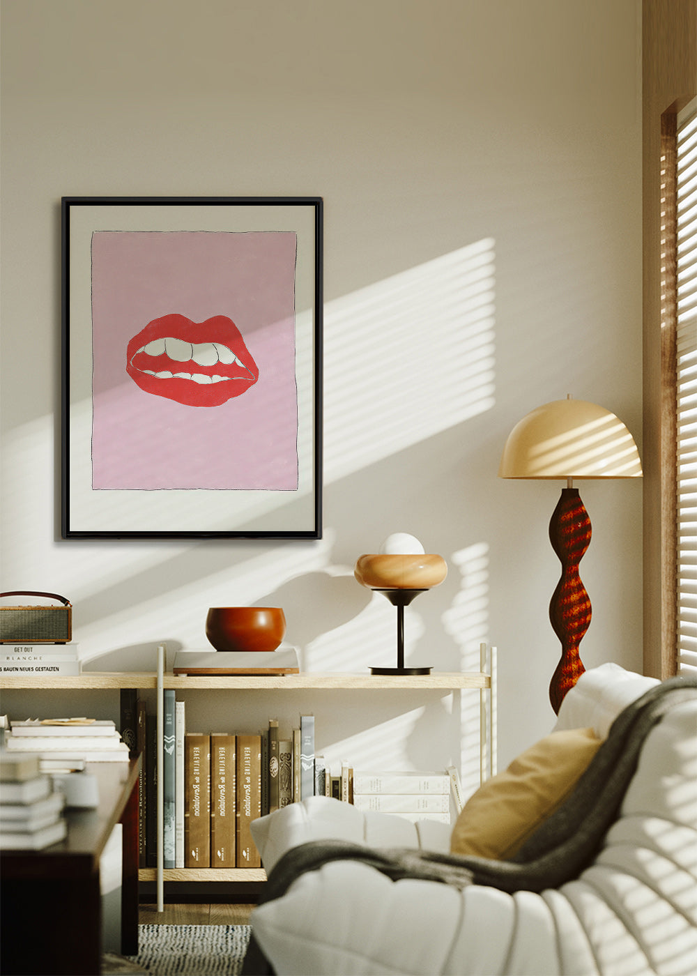 Illustration rote Lippen vor rosa Hintergrund