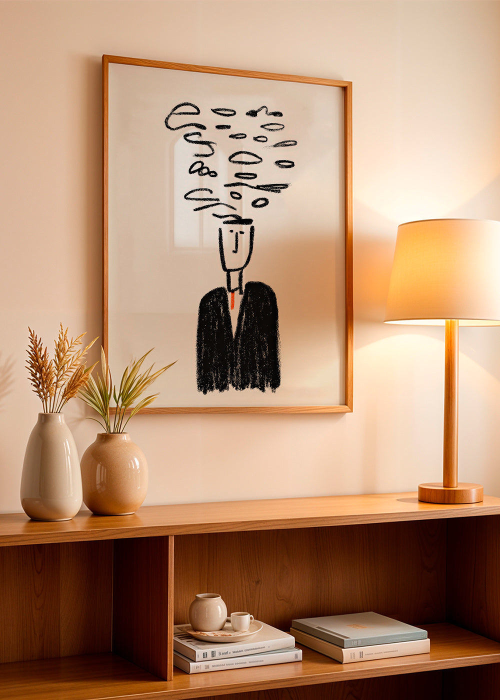 Minimalistische Illustration einer Figur mit Rauch