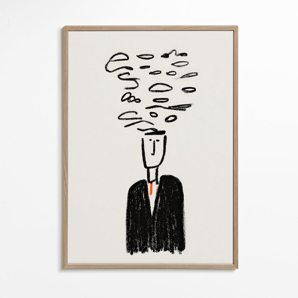 Minimalistische Illustration einer Figur mit Rauch