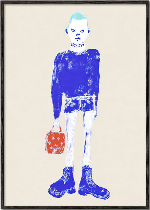 Blaue Figurenillustration mit Tasche