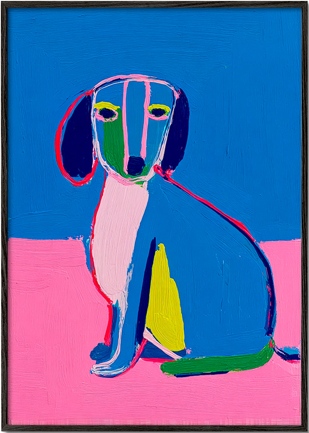 Kunstwerk Neonhund Farbblock
