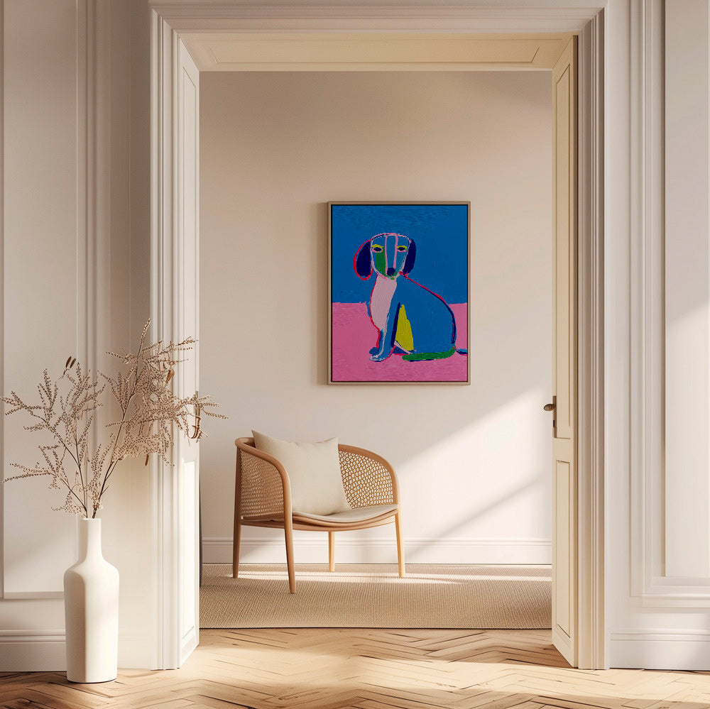 Kunstwerk Neonhund Farbblock