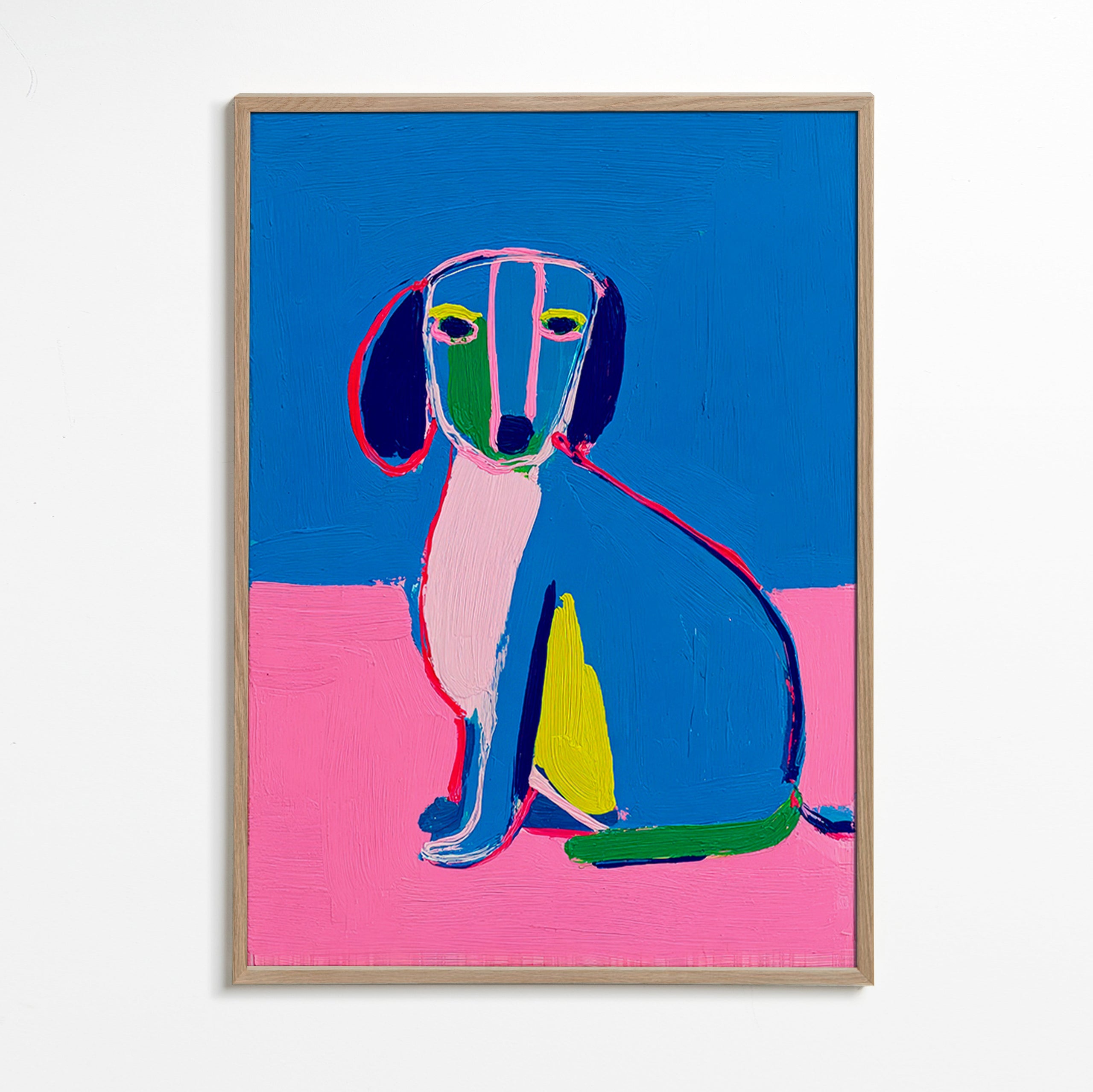 Kunstwerk Neonhund Farbblock
