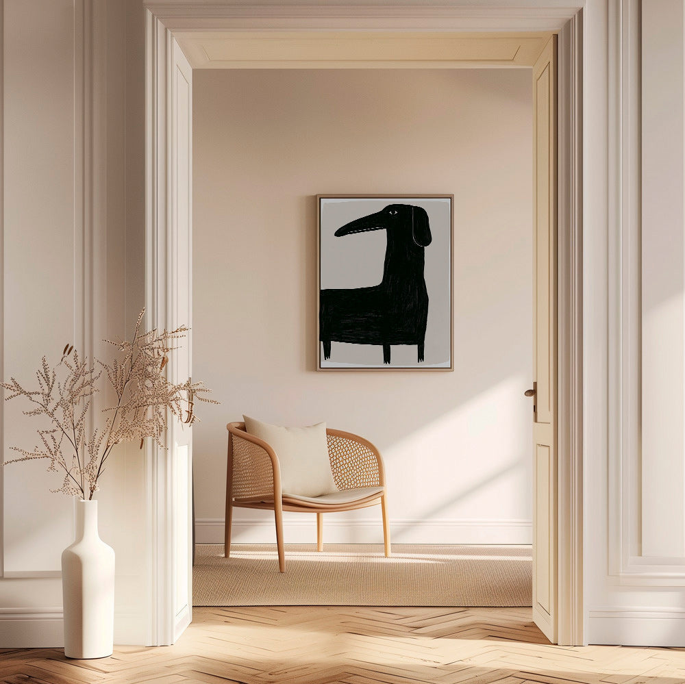 Kunstwerk schlanker schwarzer Hund