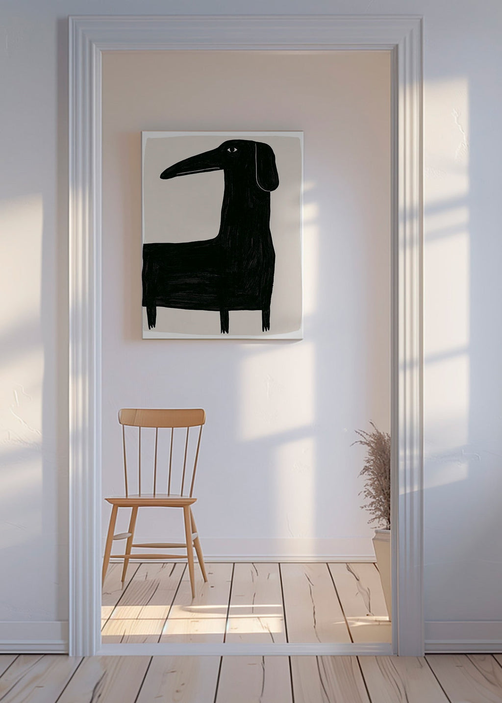 Kunstwerk schlanker schwarzer Hund
