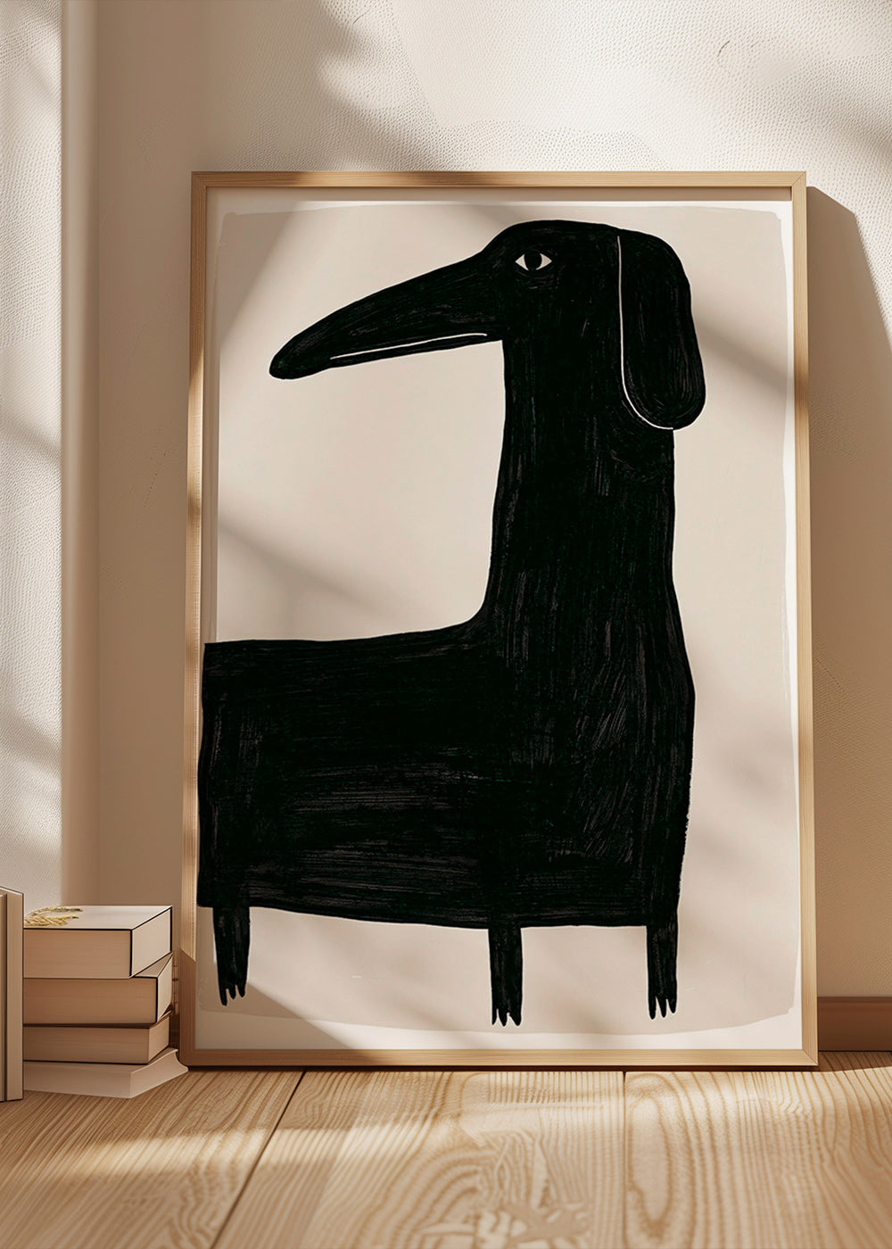 Kunstwerk schlanker schwarzer Hund