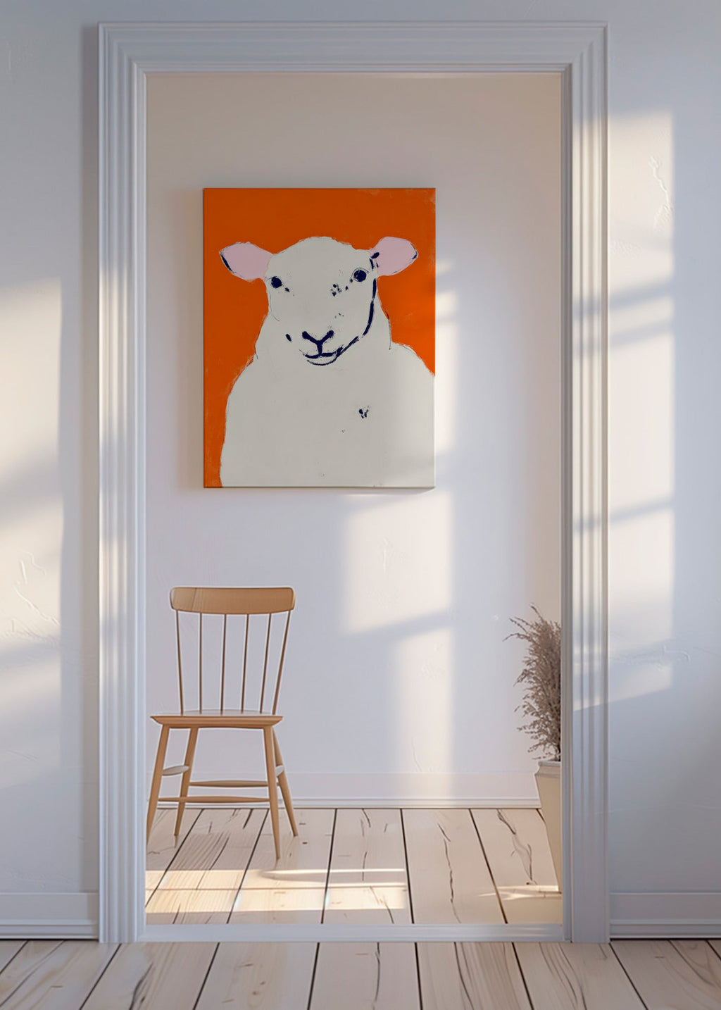 Kunstwerk weisses Schaf minimal