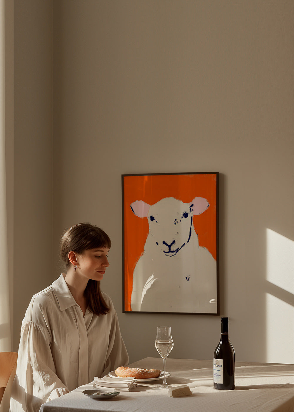 Kunstwerk weisses Schaf minimal