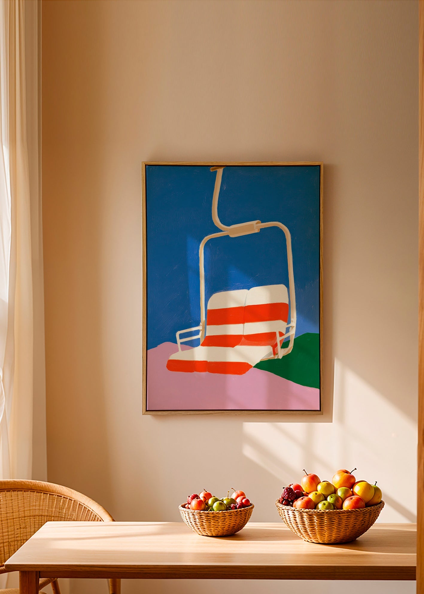 Illustration Sessellift mit gestreiftem Sitz