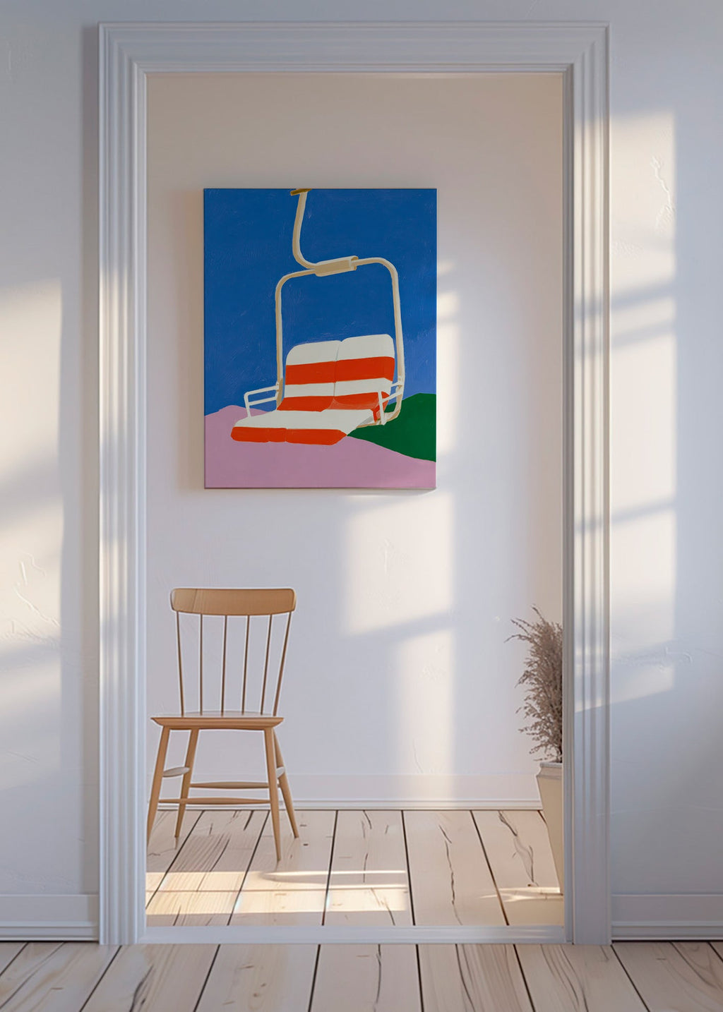 Illustration Sessellift mit gestreiftem Sitz