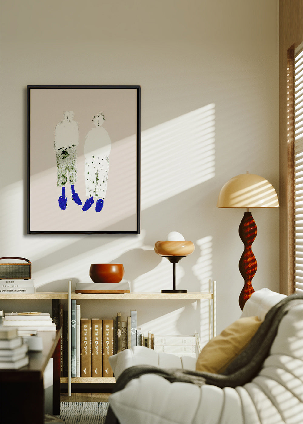 Minimalistische Paar-Illustration mit blauen Stiefeln