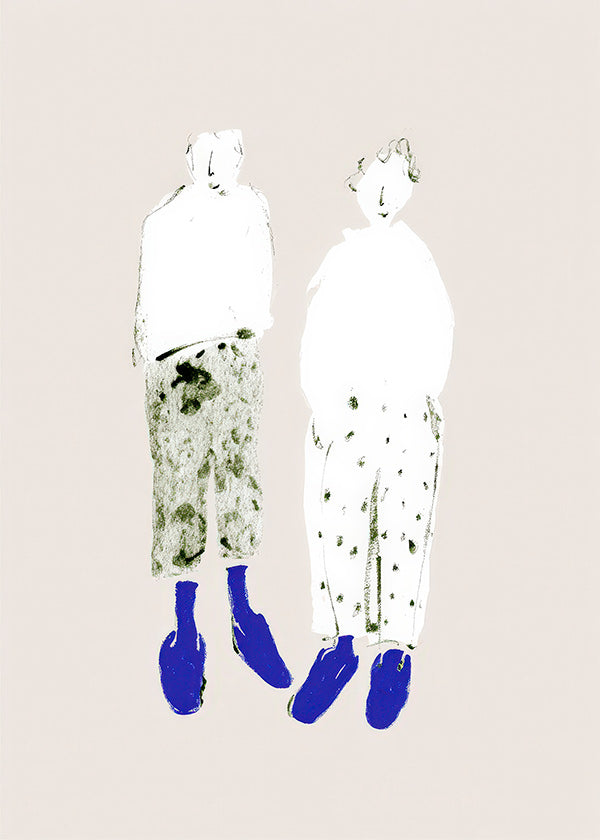 Minimalistische Paar-Illustration mit blauen Stiefeln
