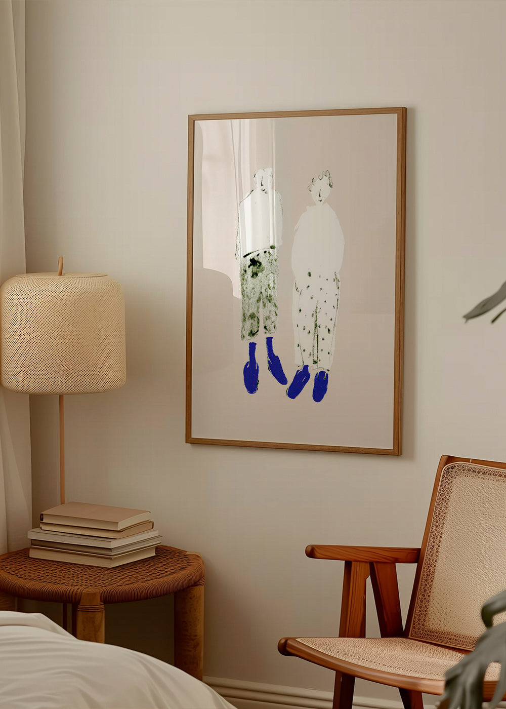 Minimalistische Paar-Illustration mit blauen Stiefeln