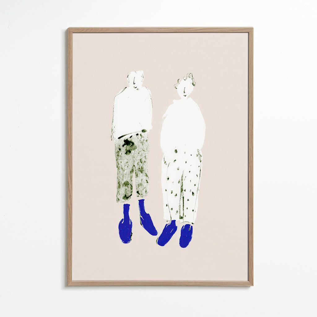 Minimalistische Paar-Illustration mit blauen Stiefeln