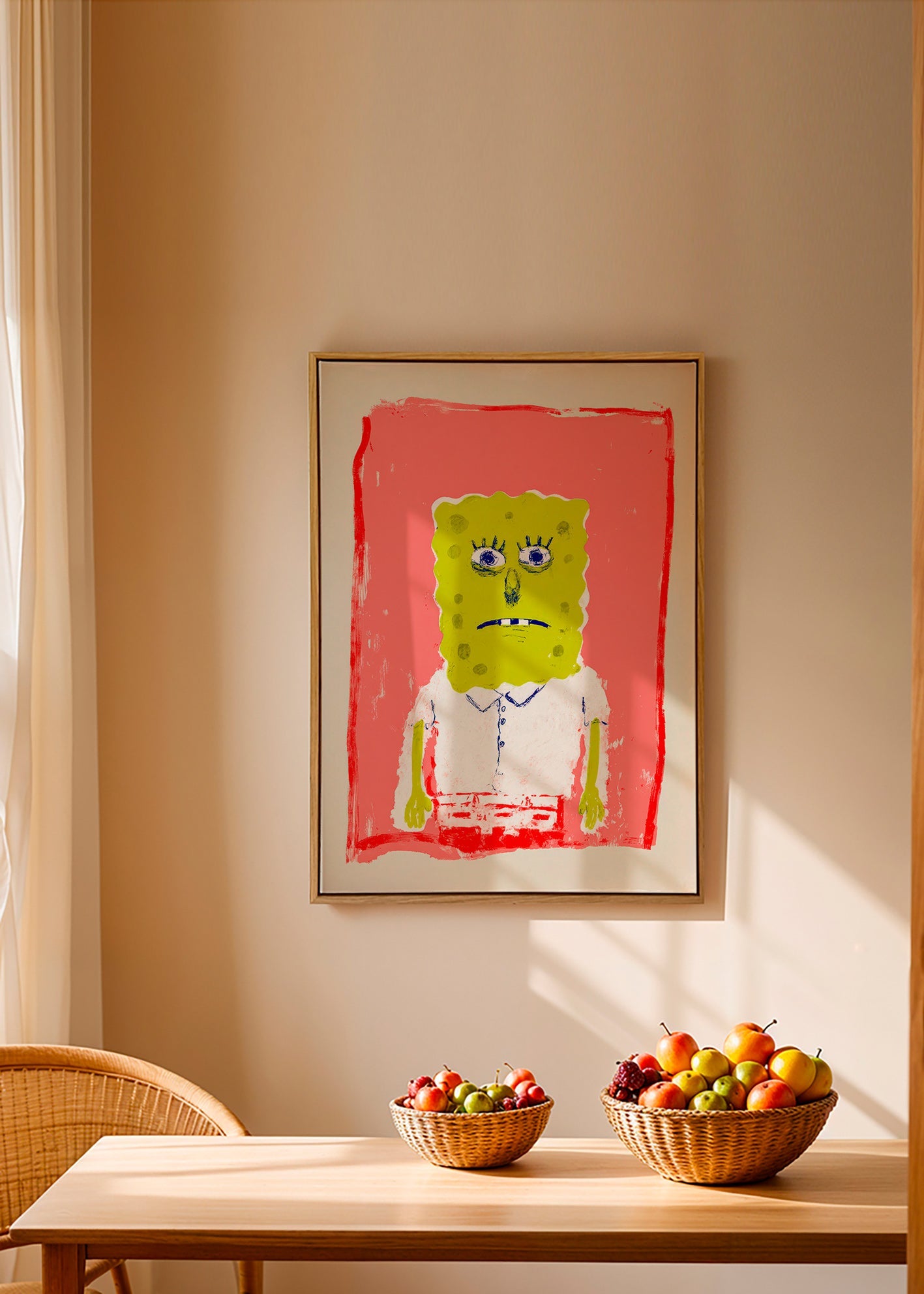 Schwamm-Figur Illustration vor rosa Hintergrund