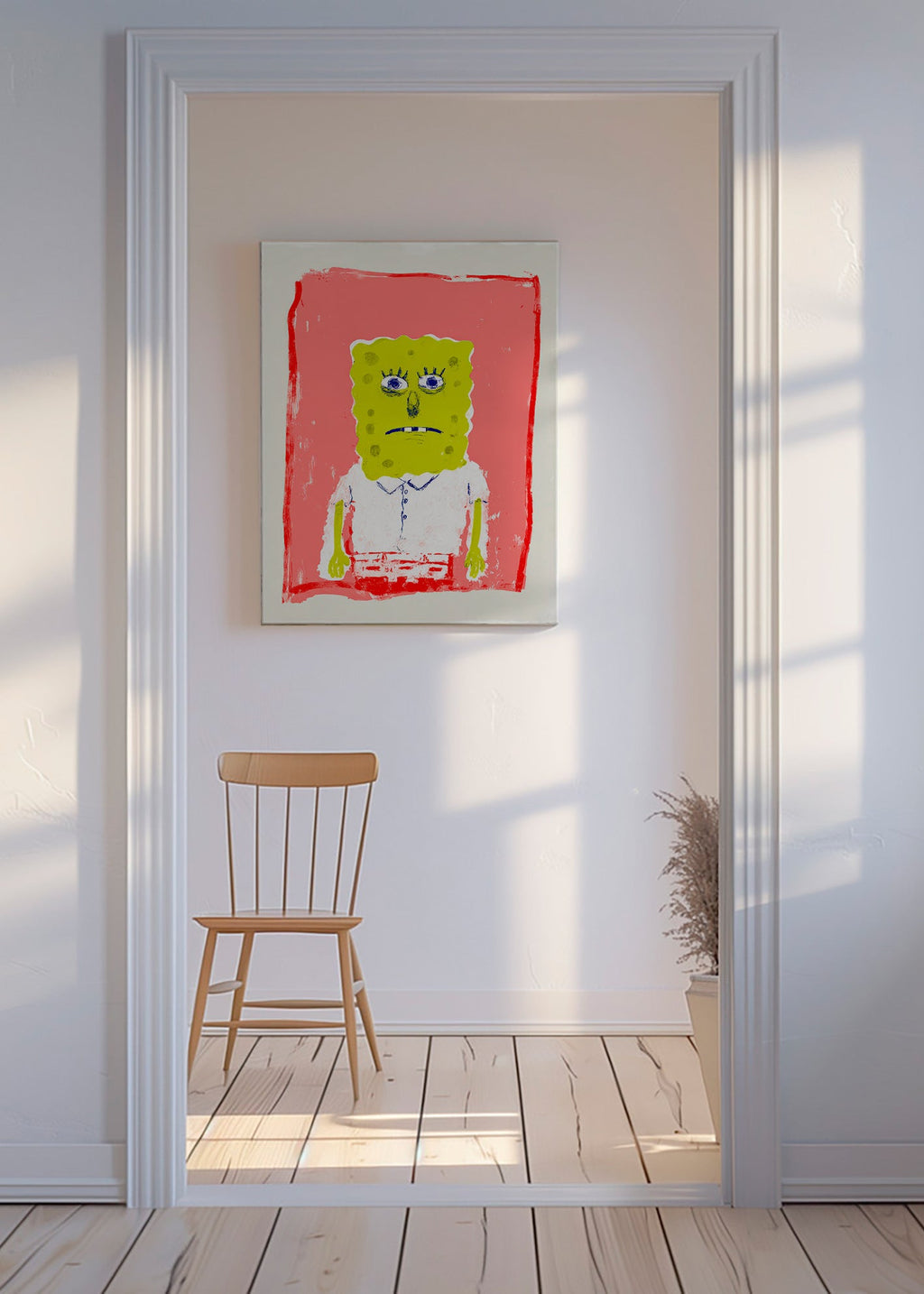 Schwamm-Figur Illustration vor rosa Hintergrund