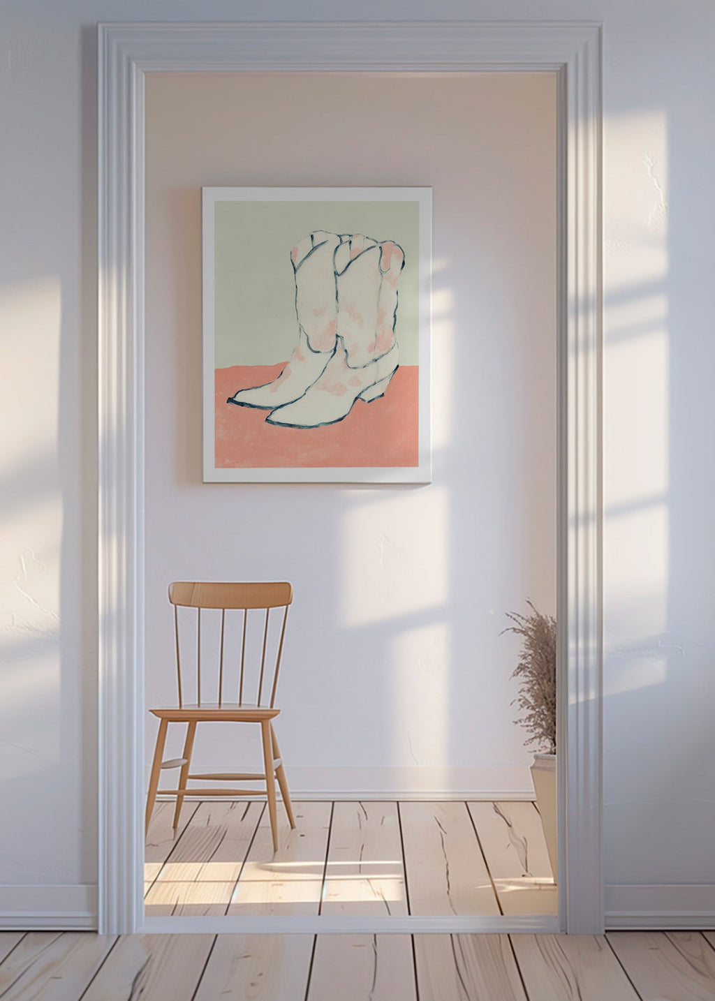 Illustration weiße Stiefel auf pastellgrund