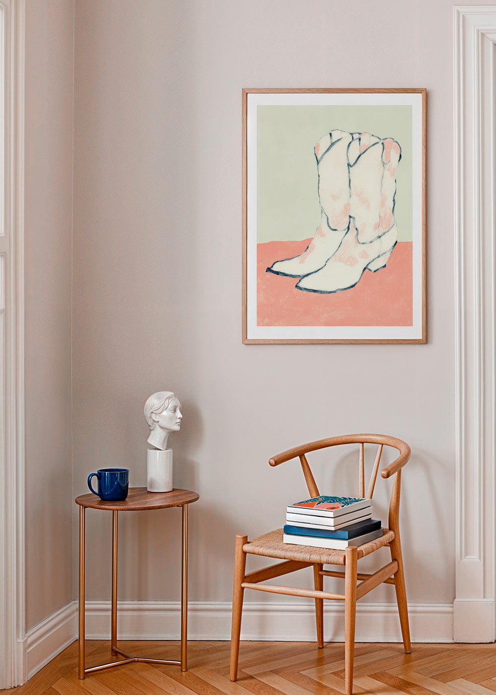 Illustration weiße Stiefel auf pastellgrund