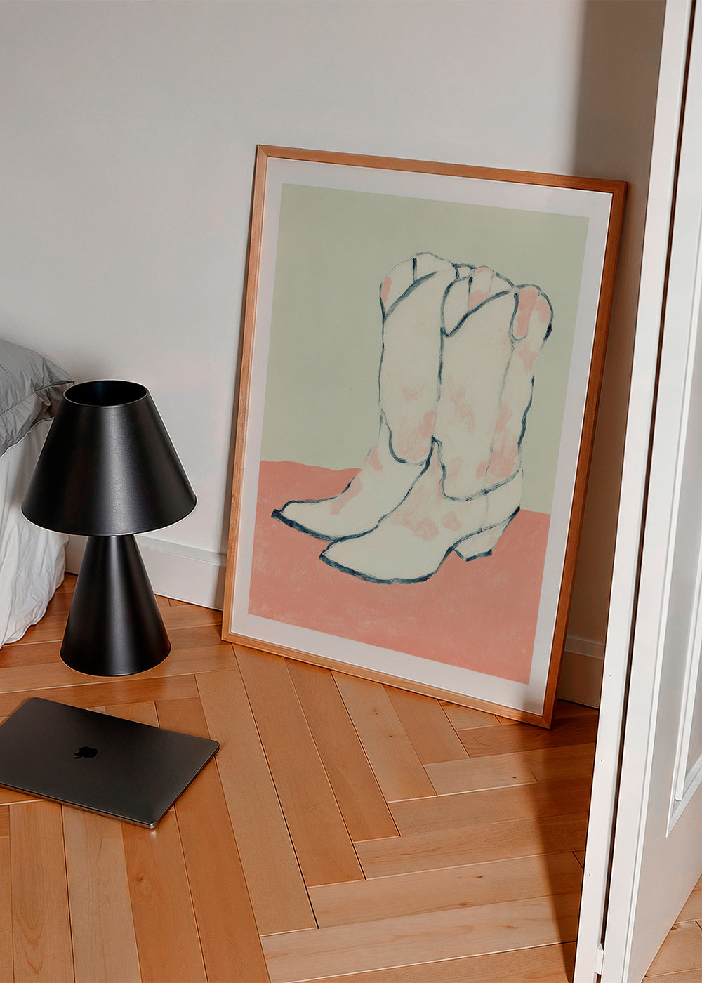 Illustration weiße Stiefel auf pastellgrund
