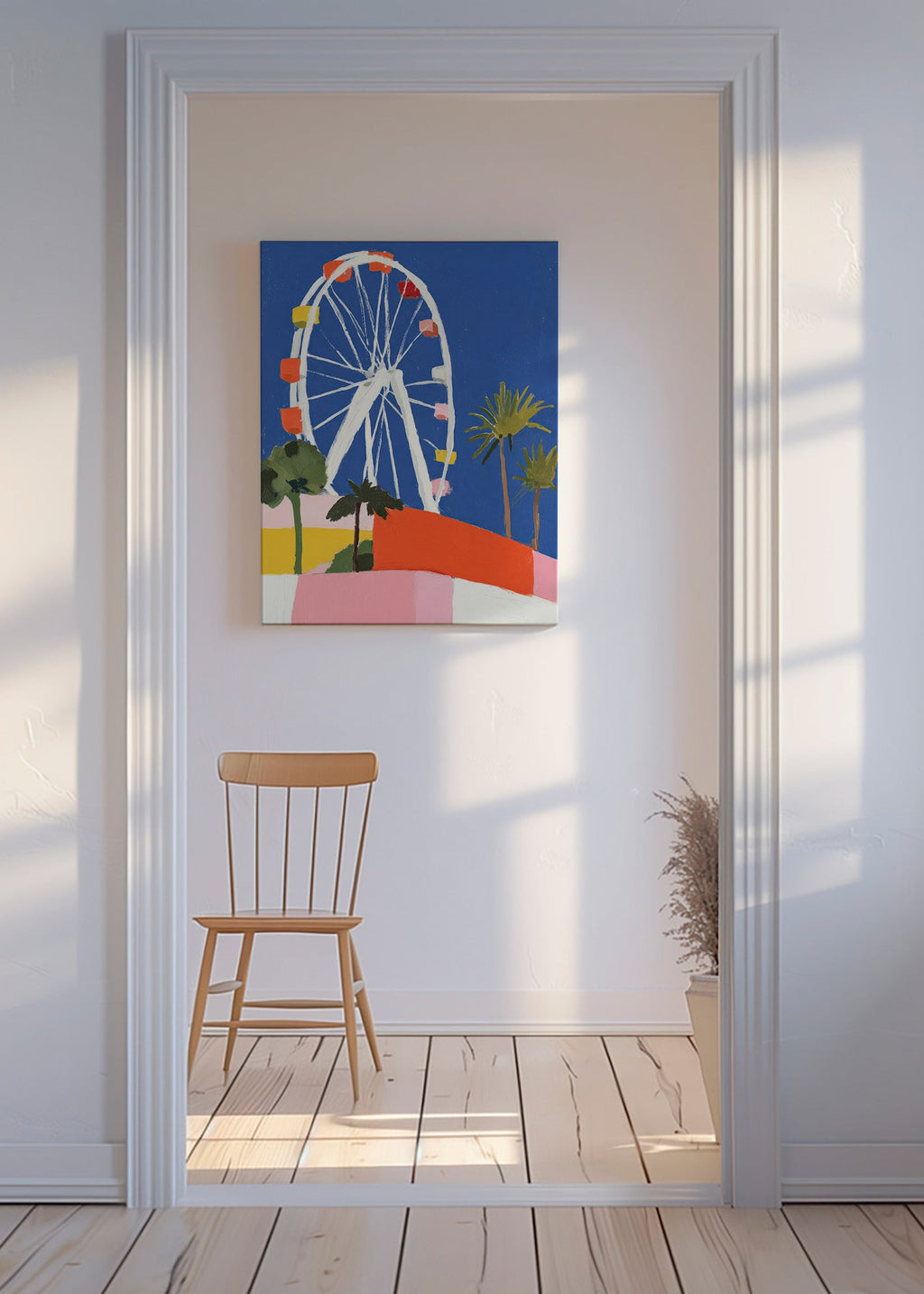 Stadtbild mit buntem Riesenrad