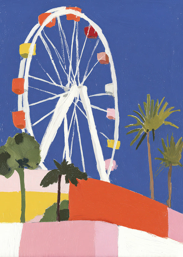 Stadtbild mit buntem Riesenrad