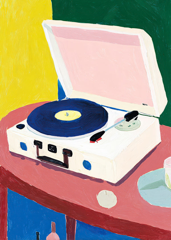 Illustration: Retro-Plattenspieler auf Tisch