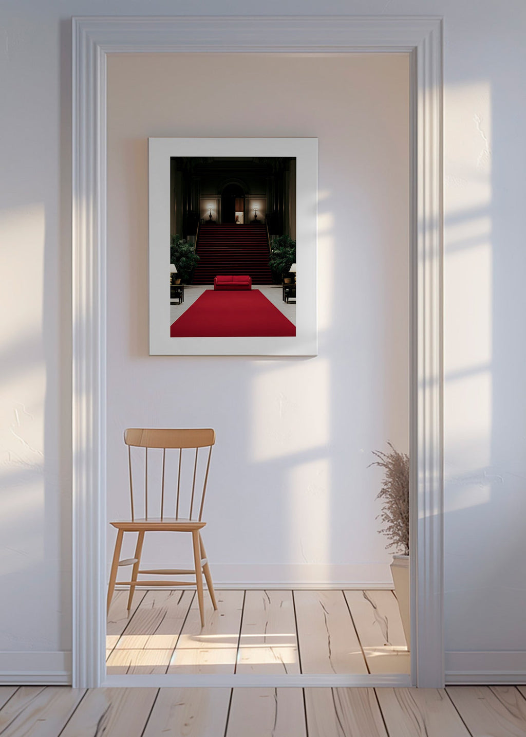 Treppenhaus-Fotografie mit rotem Teppich