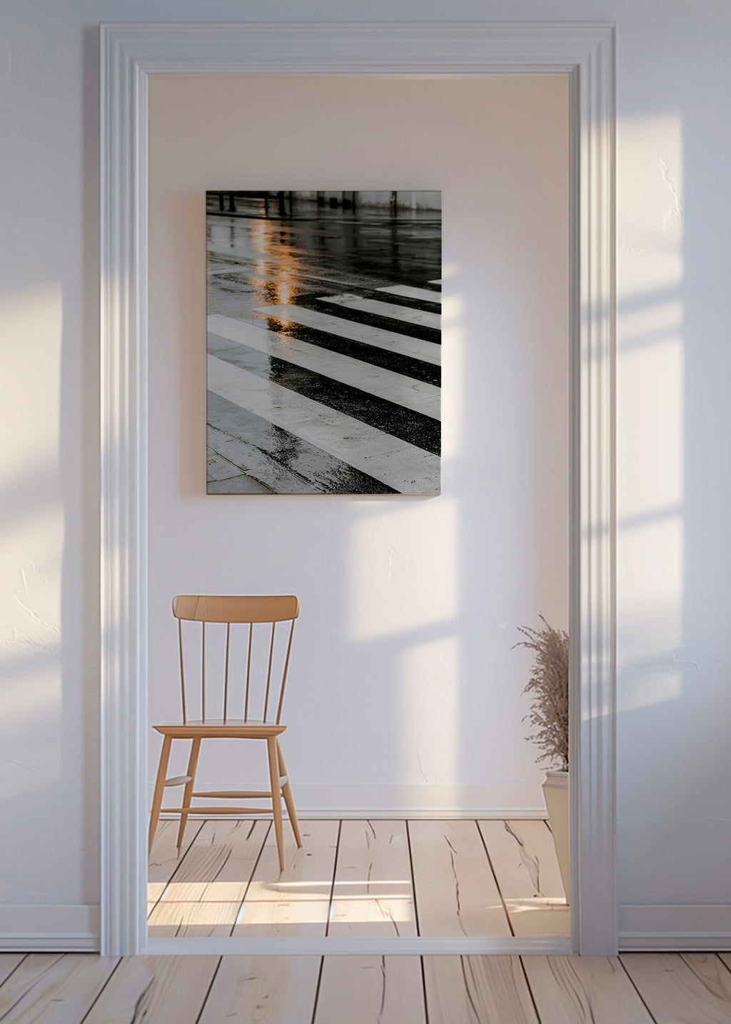 Fotografie: nasser Zebrastreifen in der Stadt