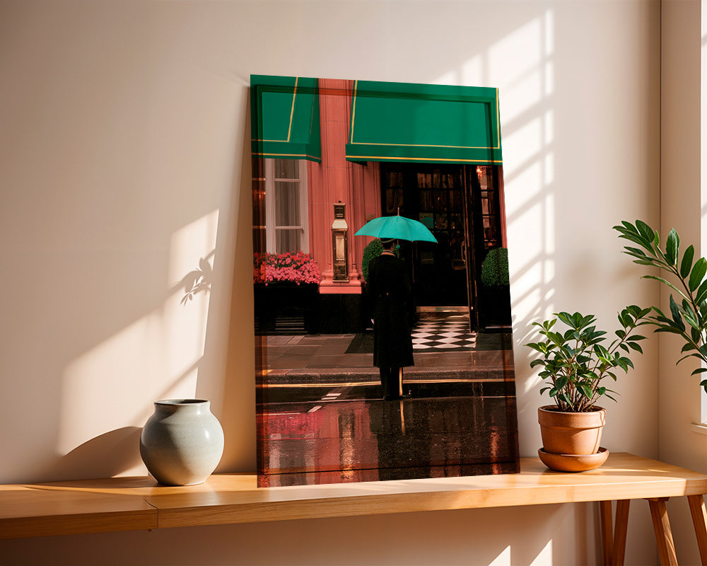 Stadtfotografie: Gestalt mit Regenschirm und Spiegelungen