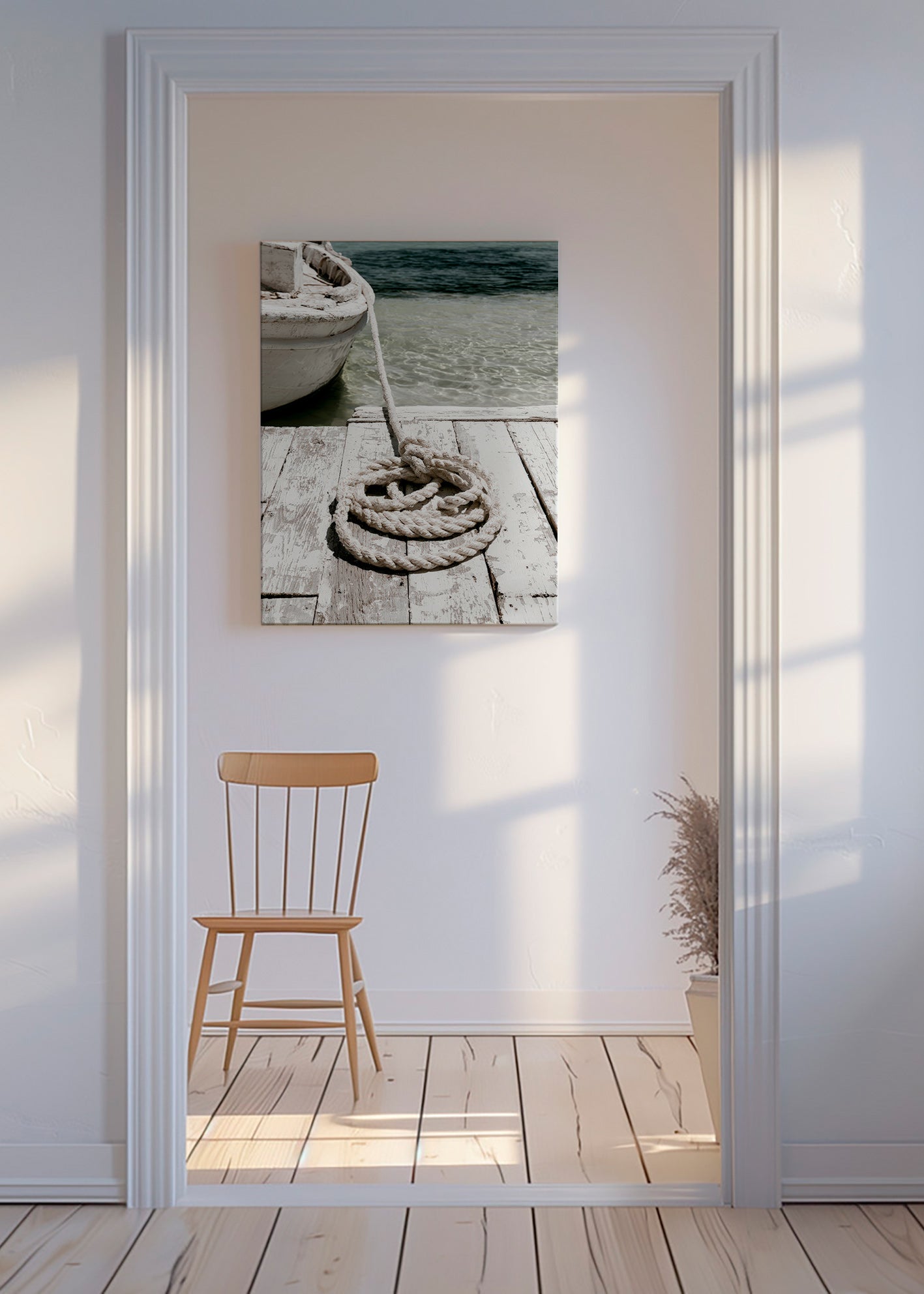 Fotografie Steg mit Seil im Vordergrund