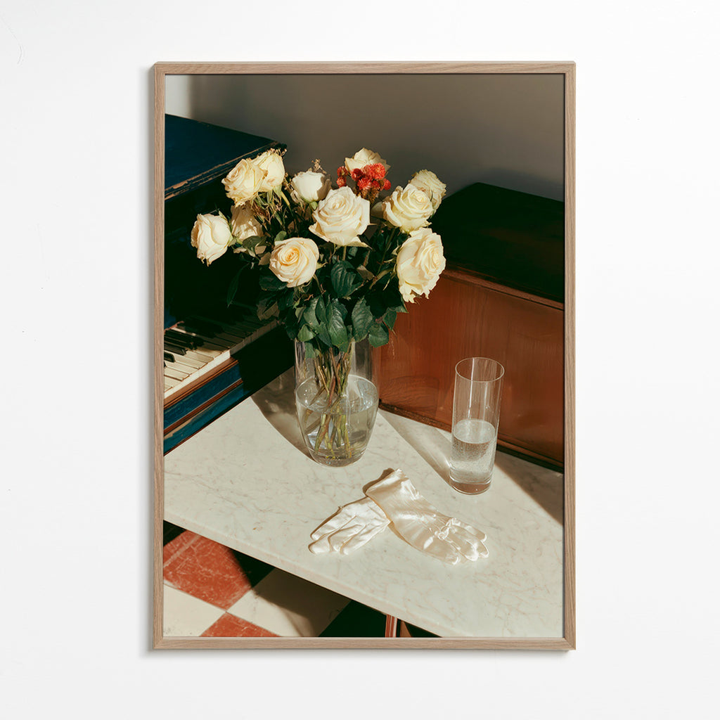 Botanischer Druck: weiße Rosen