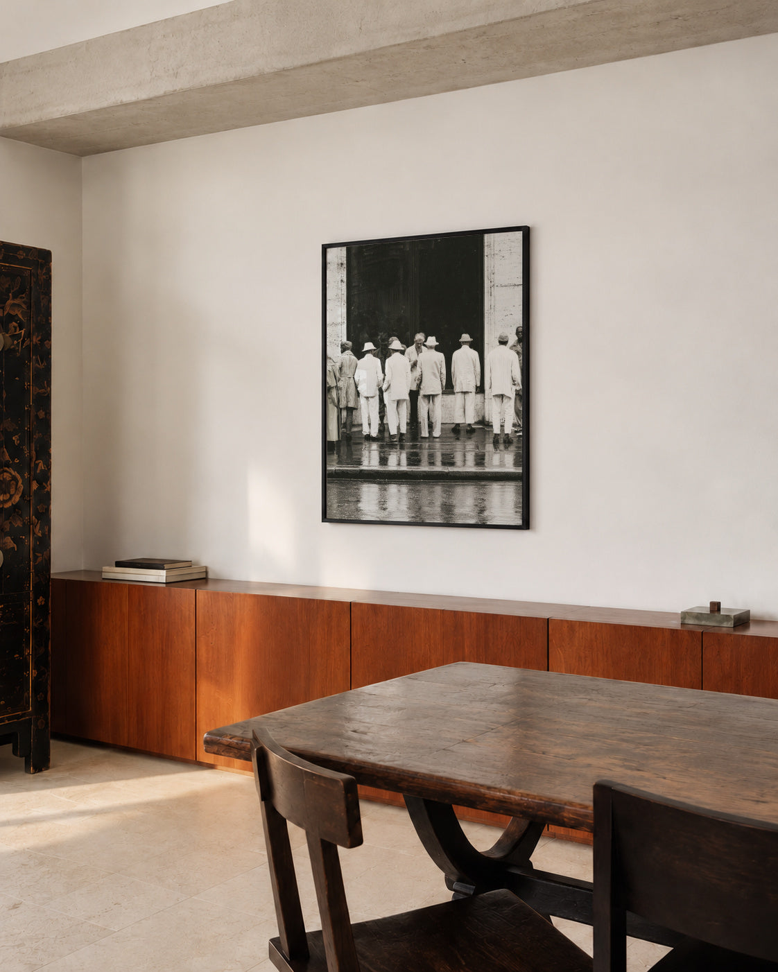 Men in White - Framed poster in an interior