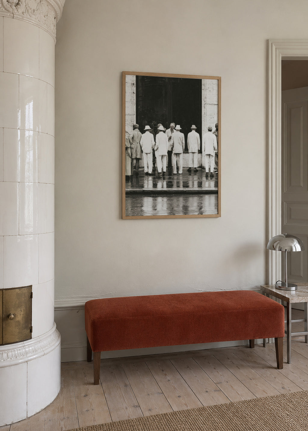 Men in White - Framed poster in an interior